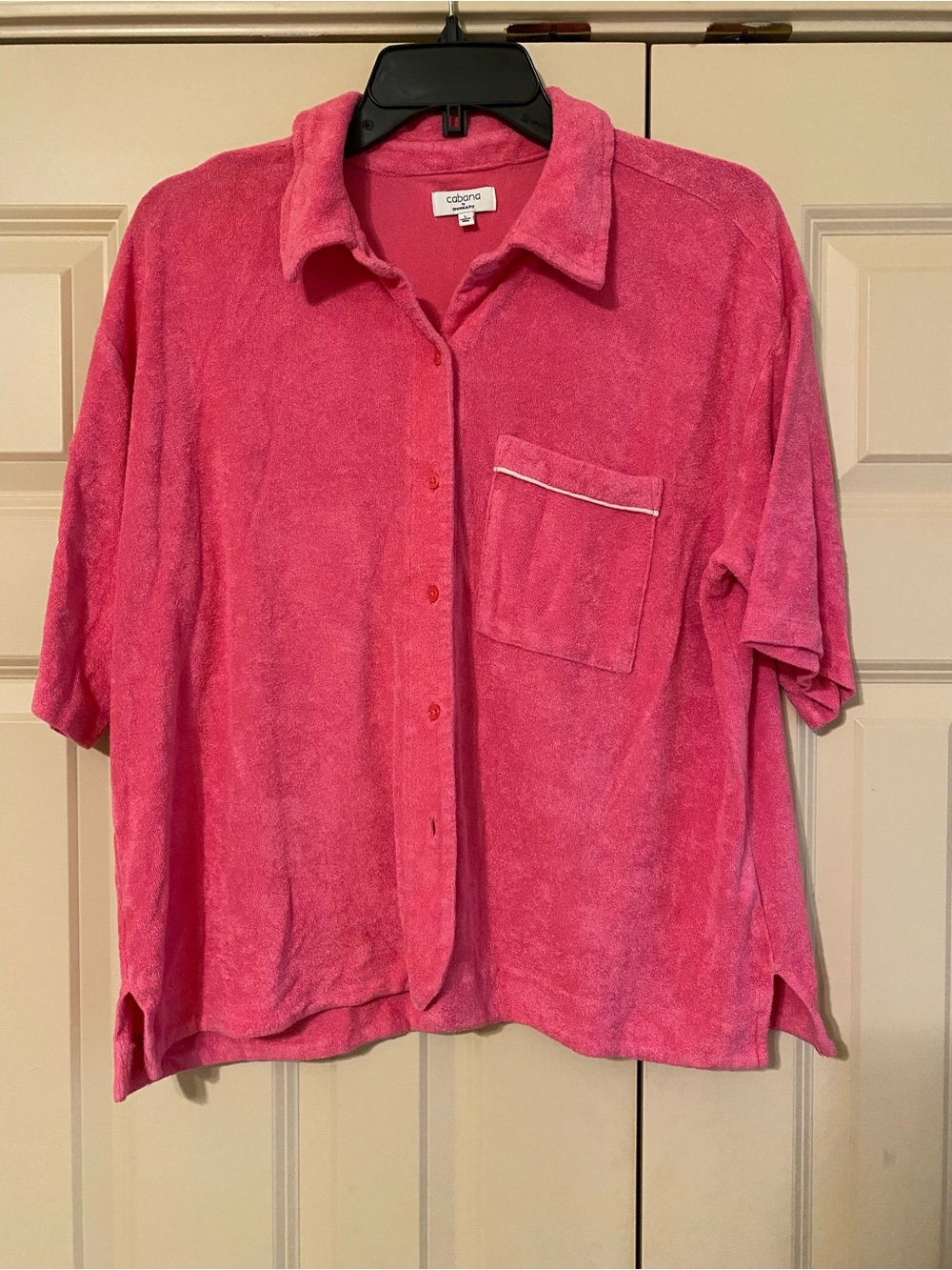 Women's Pink Terry Button-Up Top & Shorts